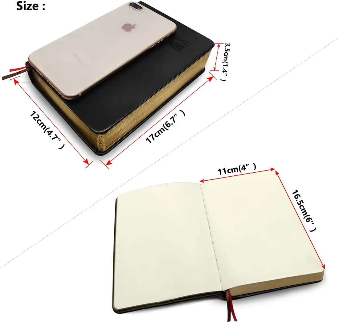 Custom Design  A5 Leather Notebook Cover Customized Leather Notebook Gold  Rim 440 Pages Faith Thick Leather Journal Notebook