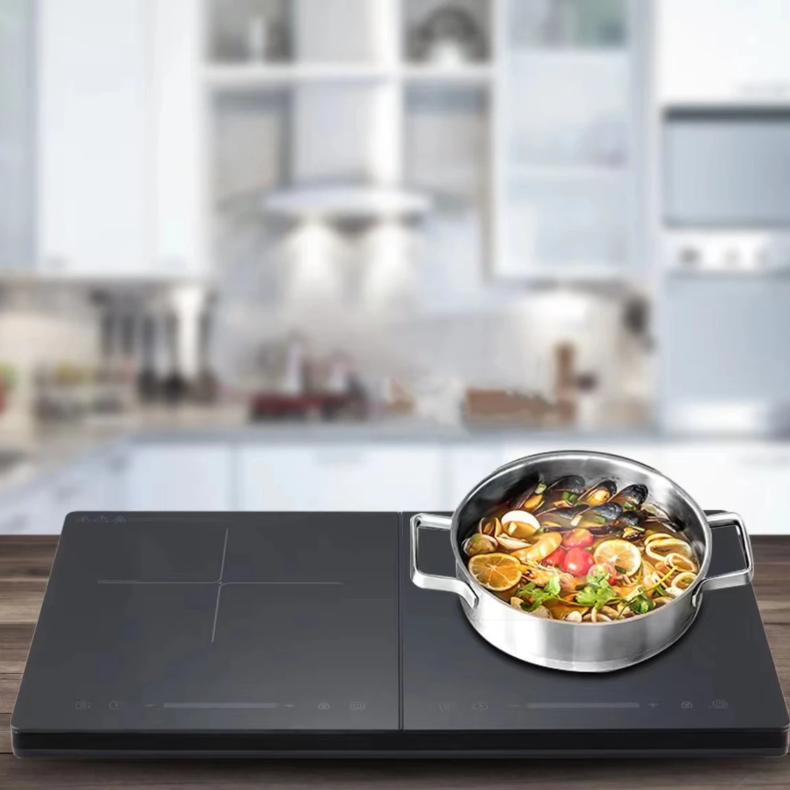 Double Induction Cooker 2 Burners, Low Noise Electric Cooktops With 3500W Sensor Touch, 10 Temperature & Power Levels