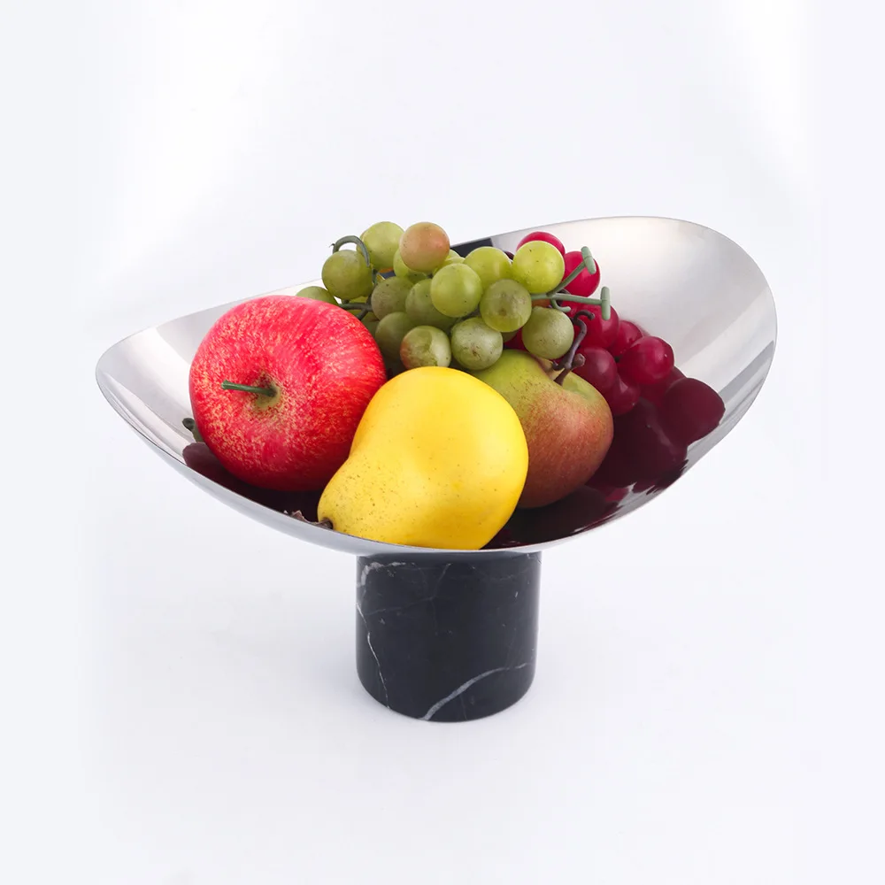 Light luxury Home Decorative Serving Candy Tray Stainless steel Dry Fruit Plate Serving Tray Marble Fruit Bowl