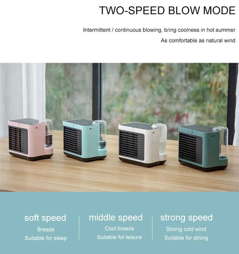  2000mAh Negative Ion Purifying Air Humidifying Fan Mini Portable Cooler with Night