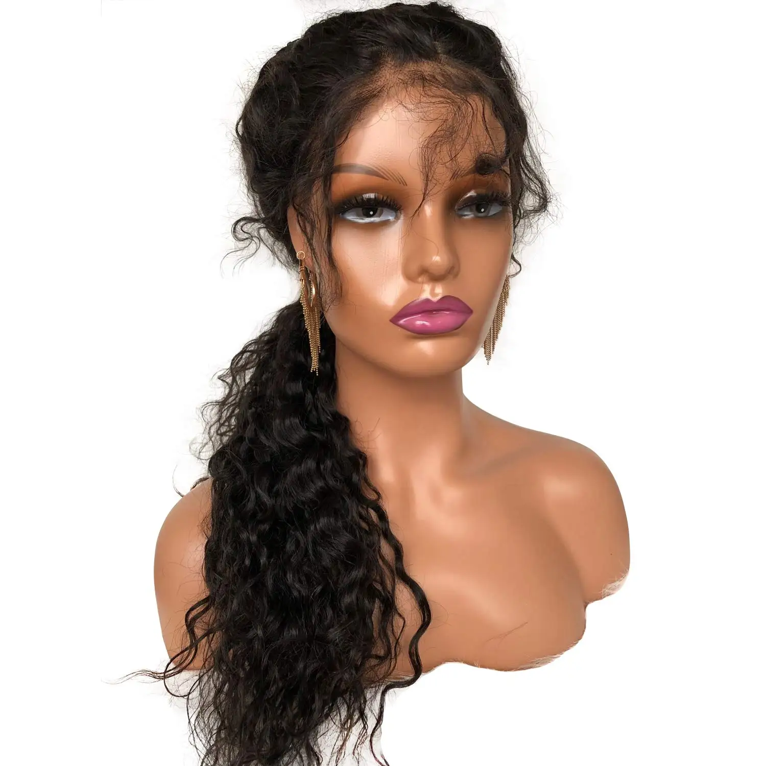 Light Brown  Mannequin Head Black Female Mannequin Manikin Head Bust for Wig Display with Earring Hole