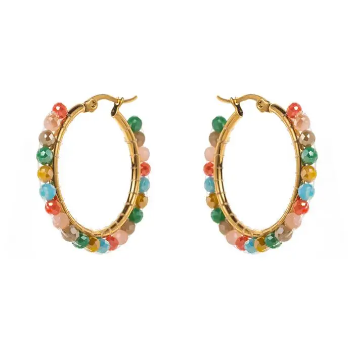 New Light Luxury Geometric Round C Shape Earring Colorful Crystal Beads Pearls Stud Earrings For Women