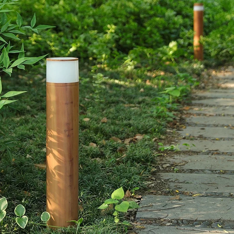 7W IP65 Outdoor Lawn Light Wood Grain Painted Villa LED Garden Lamp for Paths