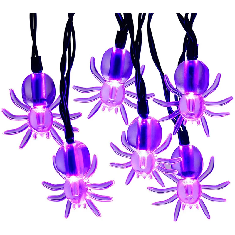 7m 50 LED Purple Spider String Solar Powered Lights Halloween Waterproof String Lamps for Holiday Party Decoration Yard Light
