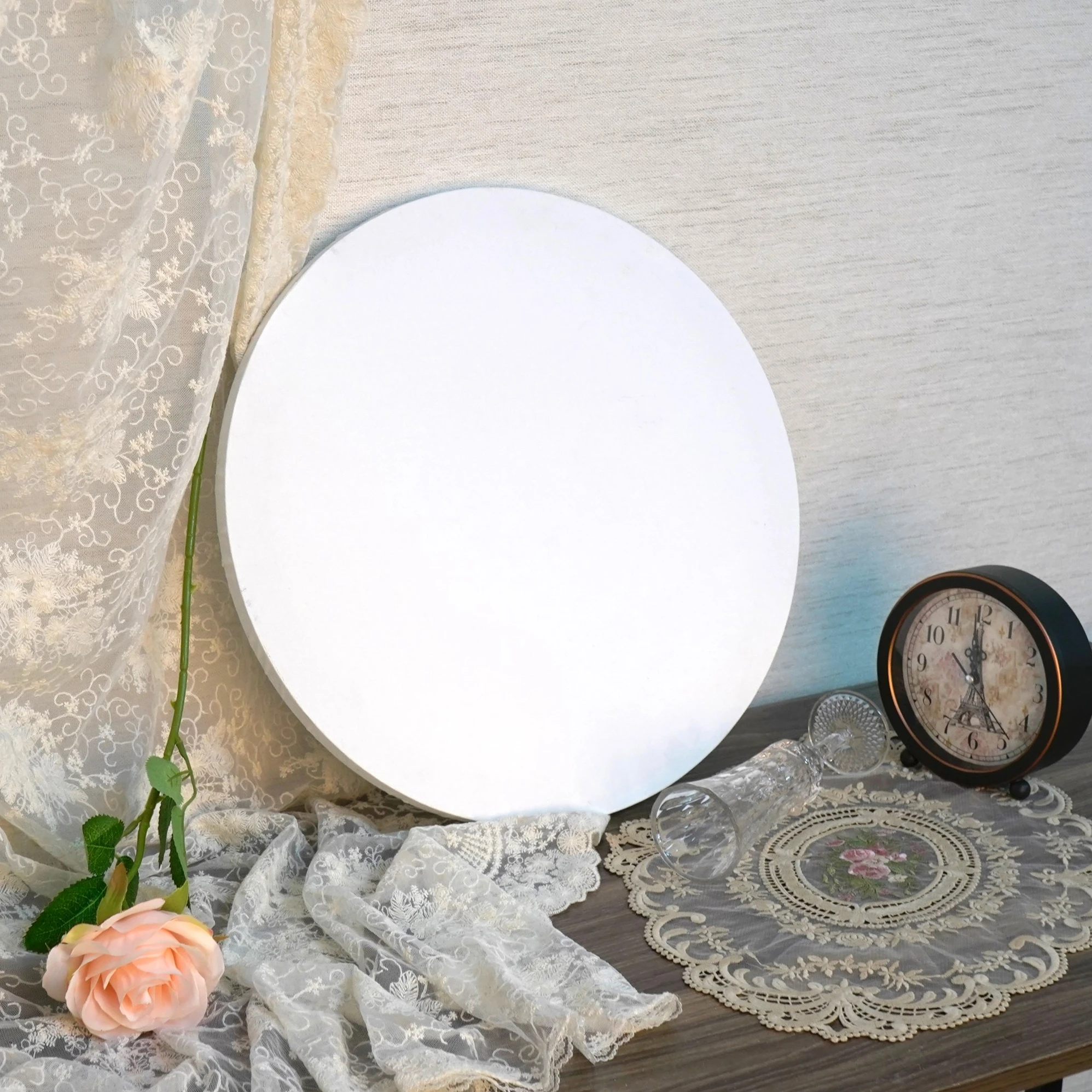 High-end 25 cm to 60 cm blank painting canvas cotton round stretched canvas with fabric frame for artists studio