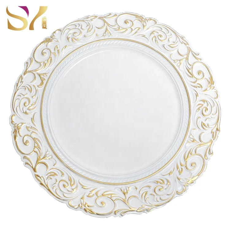 Wedding decoration 13 inch disposable pink pp charger plates plastic for rental