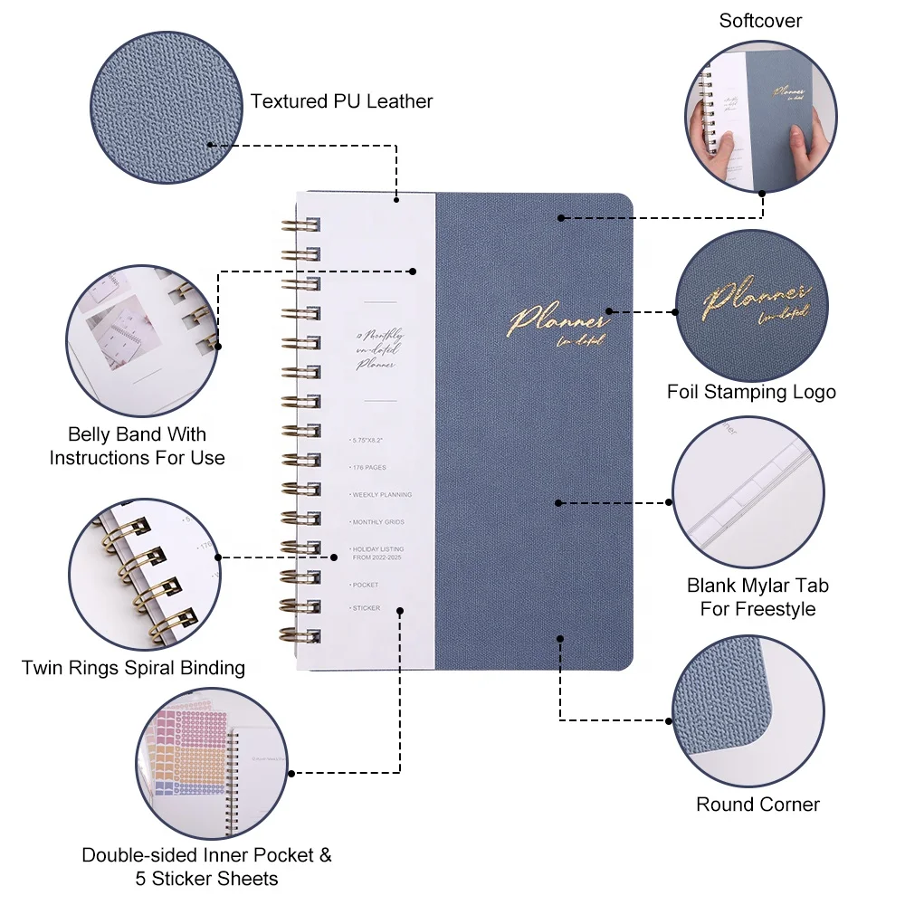 Personalized Spiral Diary Weekly Journal High-quality Budget Leather Financial Planner with Dividers