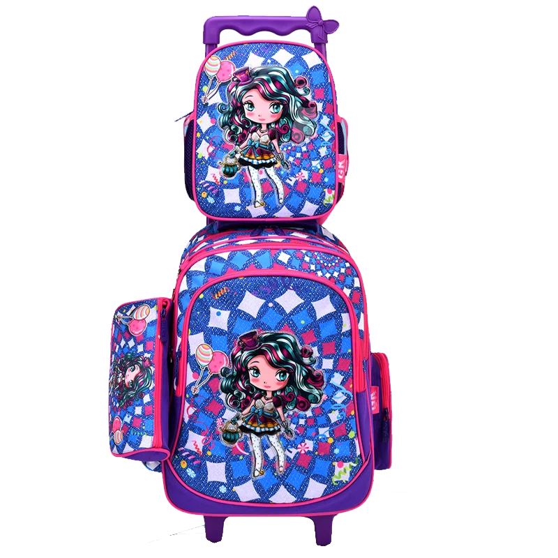 Wholesale 16 inch orignal cartoon character design  trolley school bags with 3 pieces set