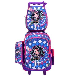 Wholesale 16 inch orignal cartoon character design  trolley school bags with 3 pieces set