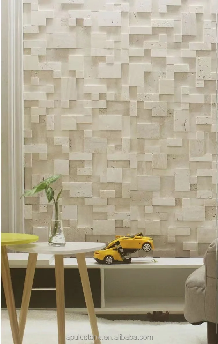 Apulo New Arrival 3D Art Natural Stone Travertine mosaic Cheap Cultural Wall Mosaic Tiles Interior Decorative