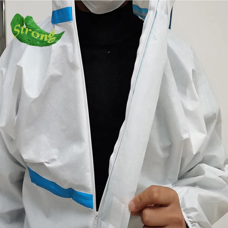 
coverall suit Chemical liquid and mining plastic clothing/coverall with elastic wrist band 