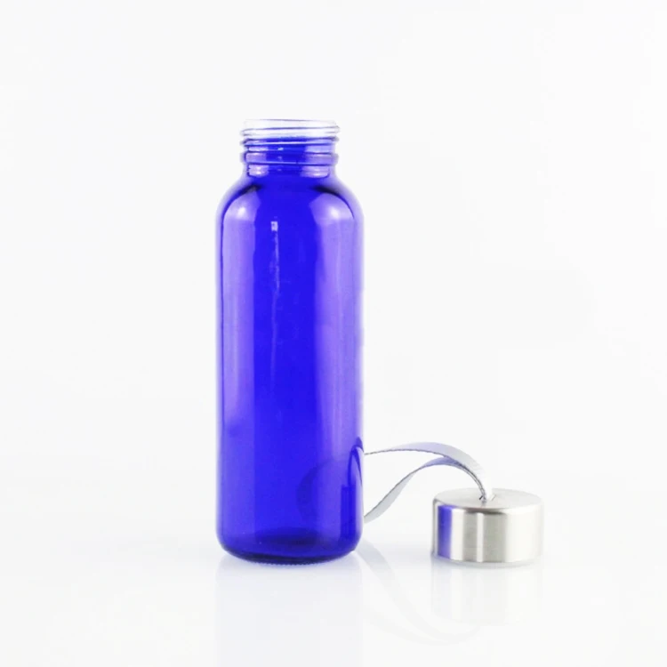 customize cobalt blue color 300ml 10oz small glass sparkling water bottle with lids