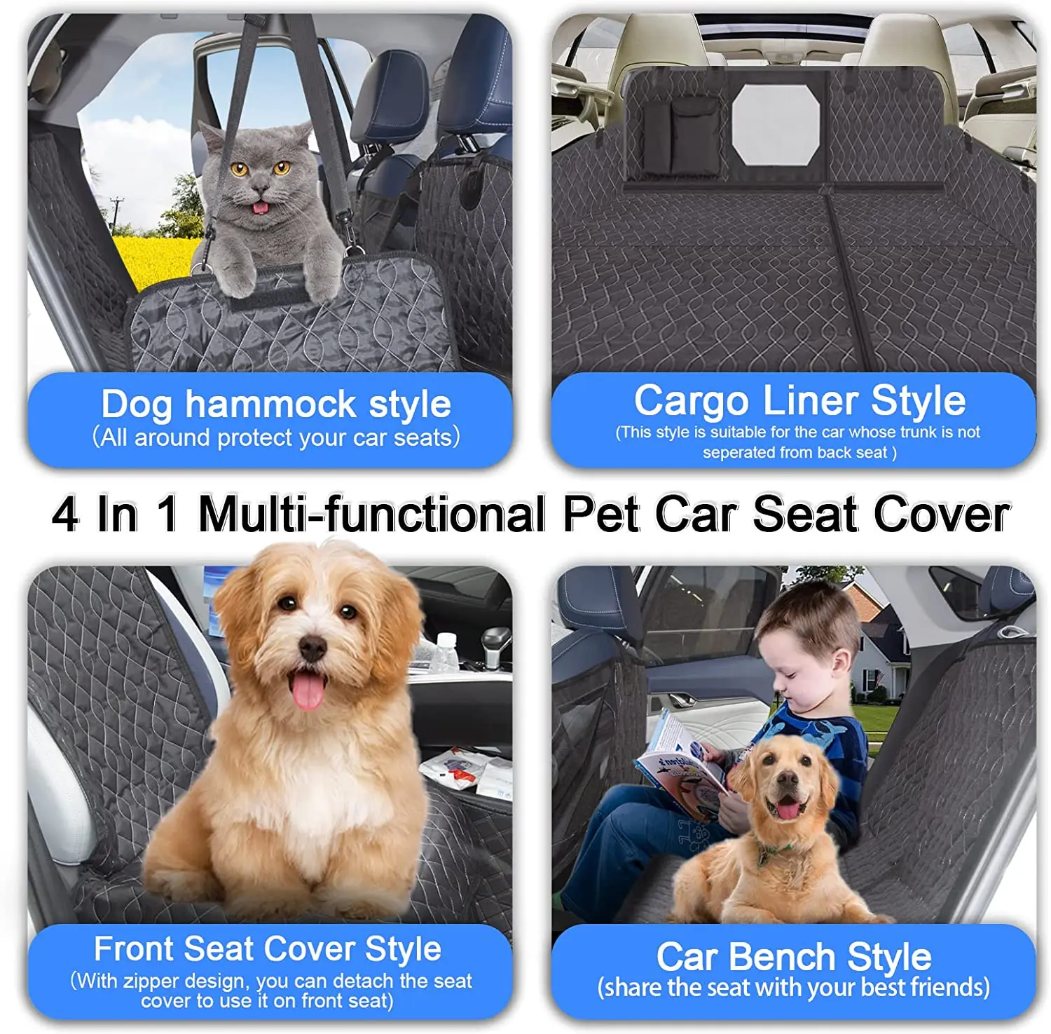4X1 Waterproof Water Resistant Extra durable YKK zipper Hammock Dog Car Seat Cover for Back Seat with Window