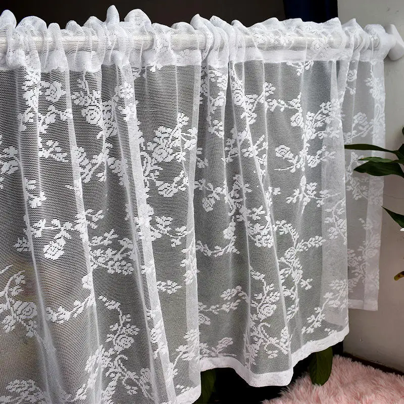 Innermor Delicate Modern Embroidered flower design tulle lace Floral Thread Rod Color Best Kitchen Sheer Curtains