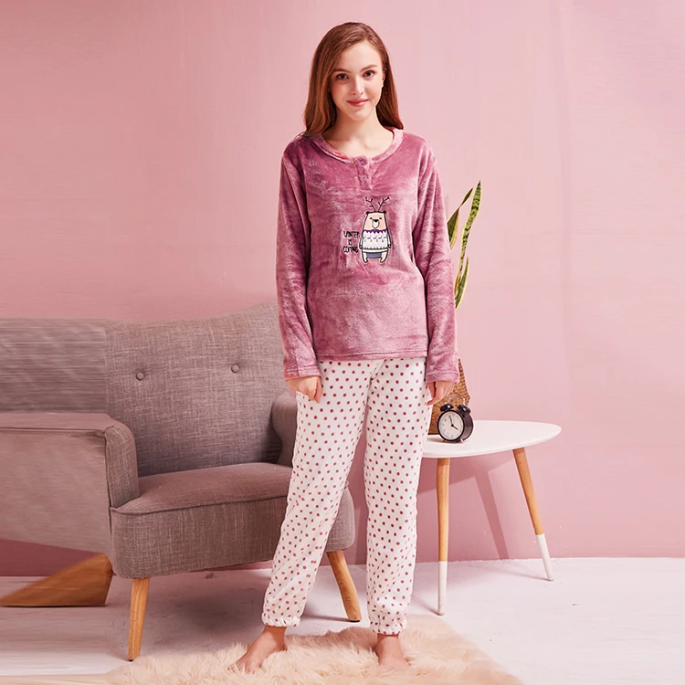 Two Pieces Set Women Best Selling Soft Flannel Animal Women Wholesale Printed Pajamas