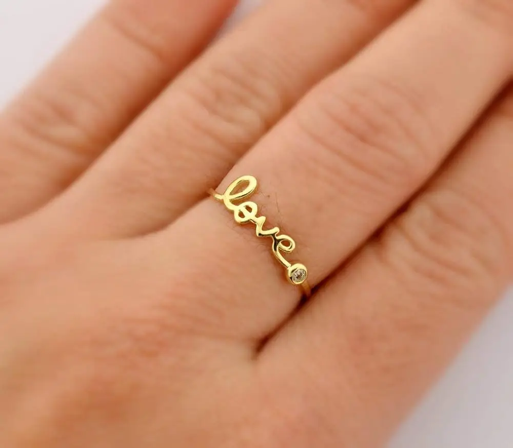 10K Yellow Gold LOVE HOPE Ring with Bezel Simulated Diamond CZ