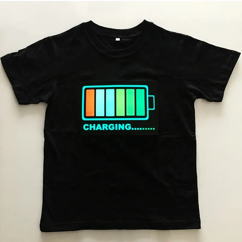Customized Flashing Sound Activated EL Panel T Shirt Glowing Light Up LED T-Shirt For Party