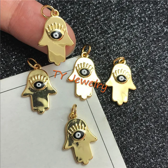 CZ Micro Pave Evil Eye on Hamsa Hand Pendant/Charm, Lucky eye Cubic Zirconia Pendant
