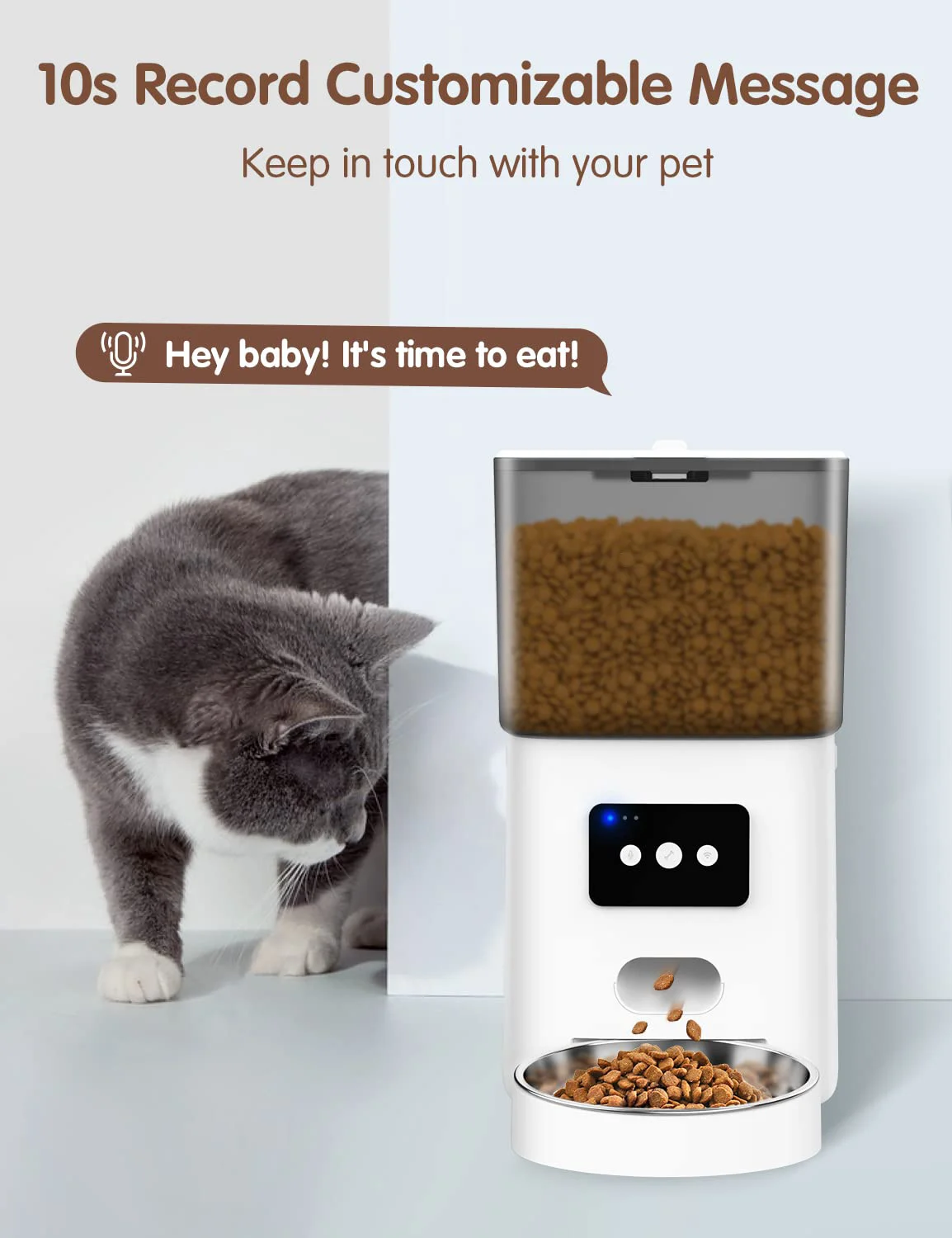 4L WiFi Timed Dry Food Dispenser with App Control Voice Recorder 304 Stainless Steel Bowl Low Food Alarm Dog Automatic Feeder