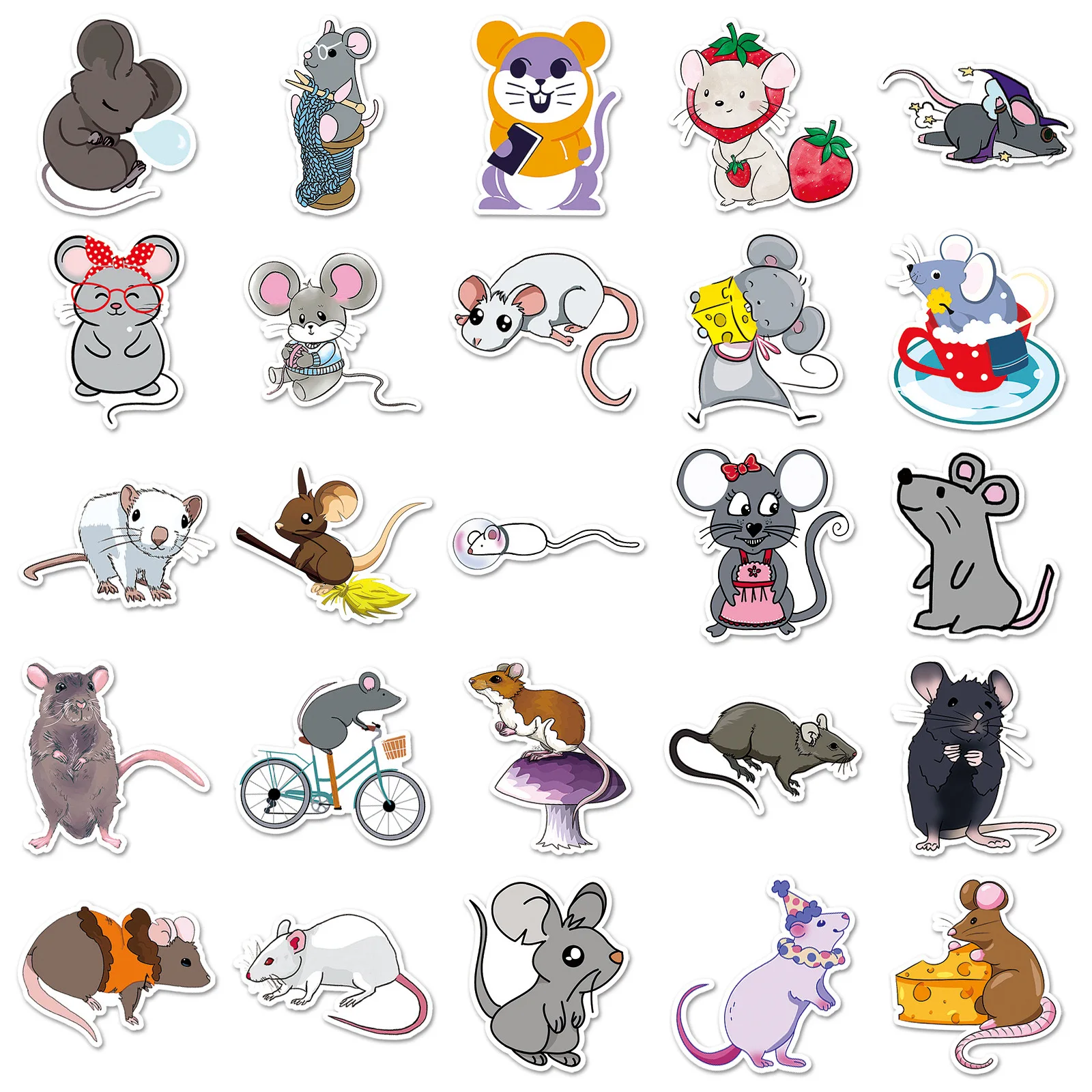 al-50pcs mouse doodle PVC waterproof graffiti animal sticker packs for kids refrigerator laptop luggage noteboo