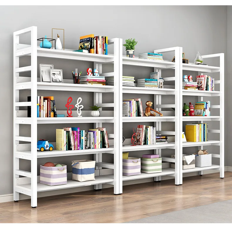 Modern Style Bookcase Wooden Vintage Wood and Metal Bookshelf MDF Display Floor Standing Storage Book Shelf