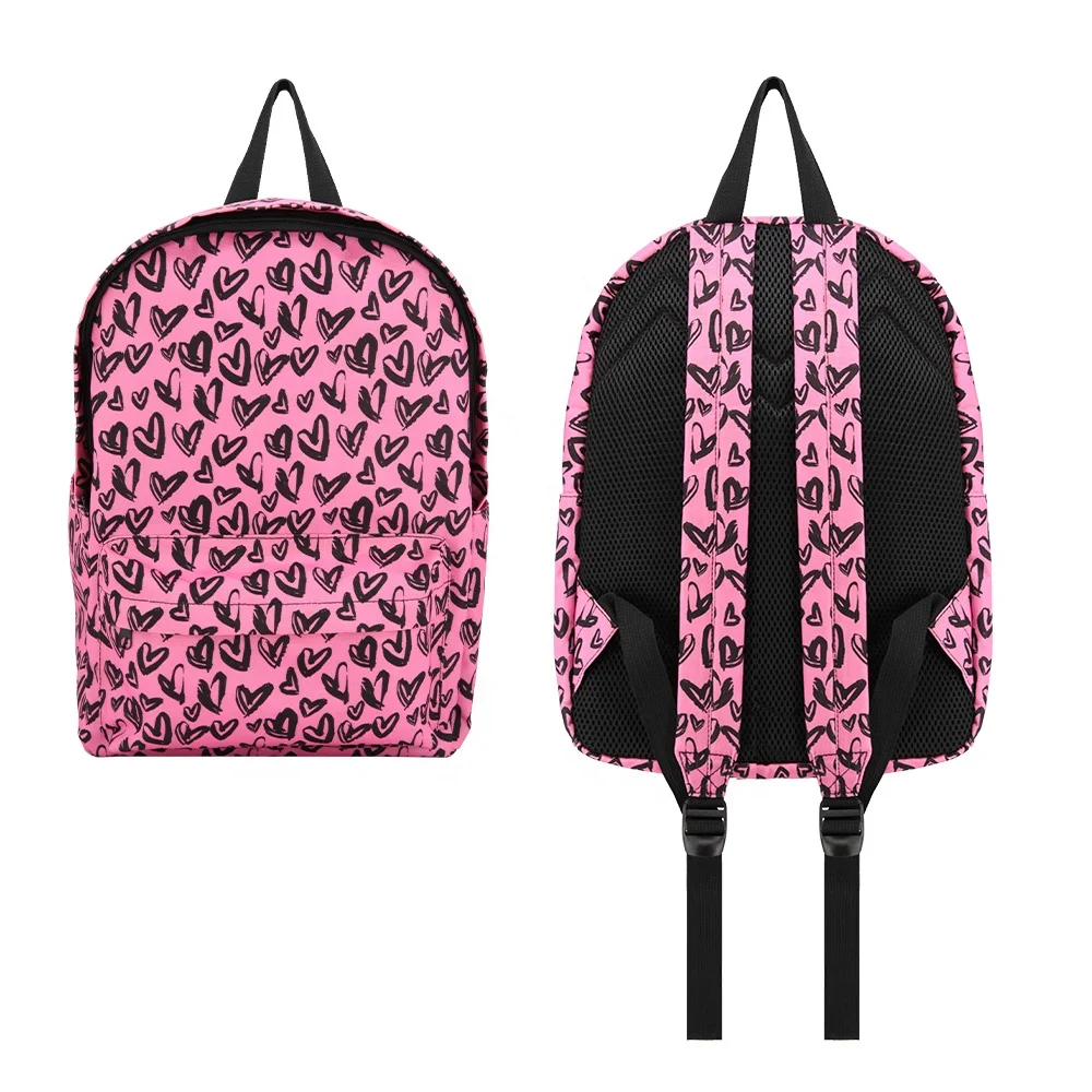 designer girls pink love heart waterproof canvas school casual sports backpacks