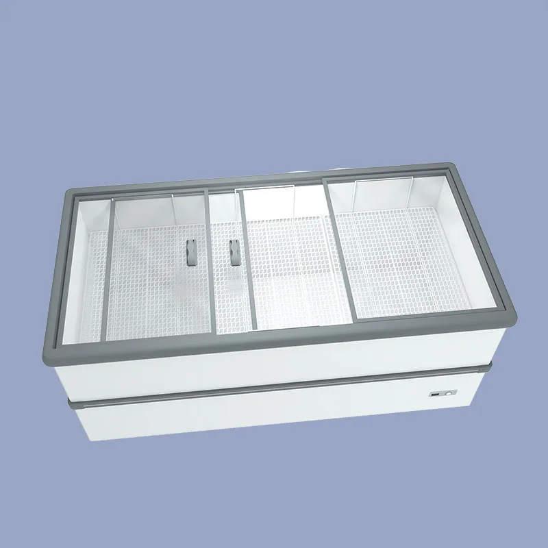 Commercial ocean deep freezer sliding top flat glass doors commercial refrigerator for frozen food
