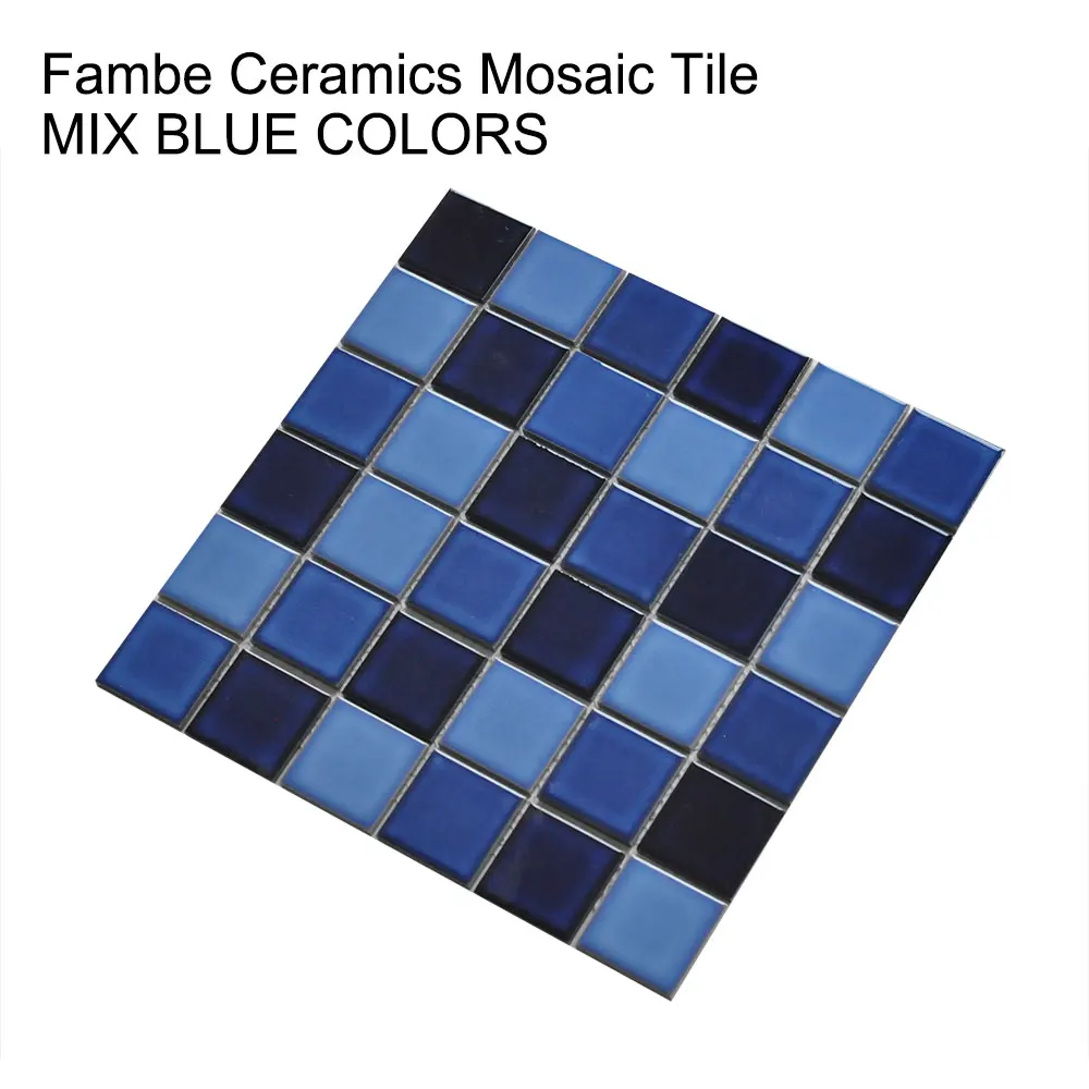 Wholesale  Square Blue Ceramic Mosaic Bathroom Glass Wall Tile Mosaic Swimming Pool Tile