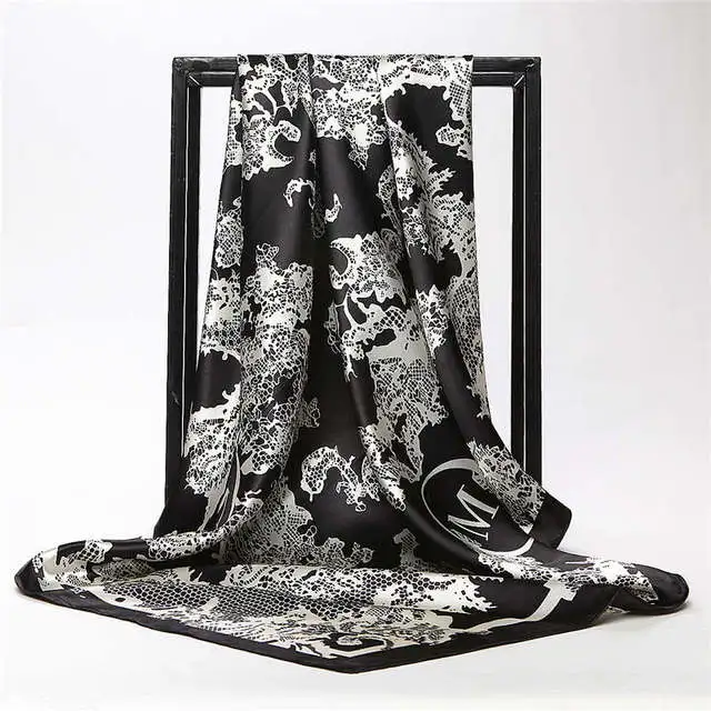 Шелковый шарф для женщин Мода 90*90 см буквенный принт с квадратным носком шарф роскошного фирменного дизайна; Цвет шали женский шарф с атласным хиджаб шарф