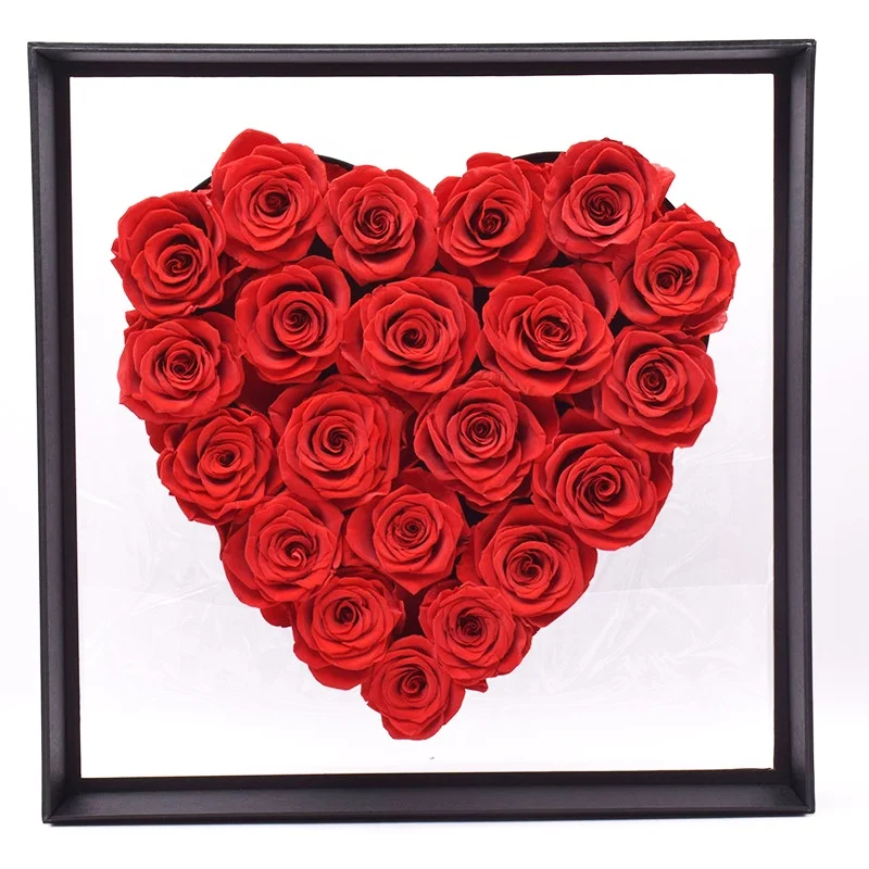 INUNION Lovely Immortal Fleur Preserved Roses In acrylic Box Forever Love Rose Christmas Gift Mom Preserved Flowers