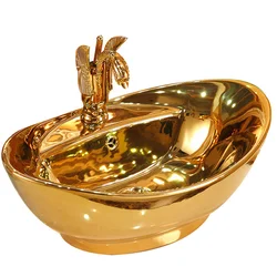 New Elegant bathroom sink ceramic gold electroplate golden wash basin