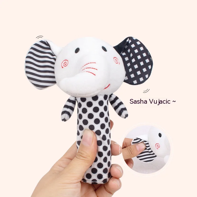 Hot selling baby toys black and white grab rings cute cartoon comfortable newborn toys