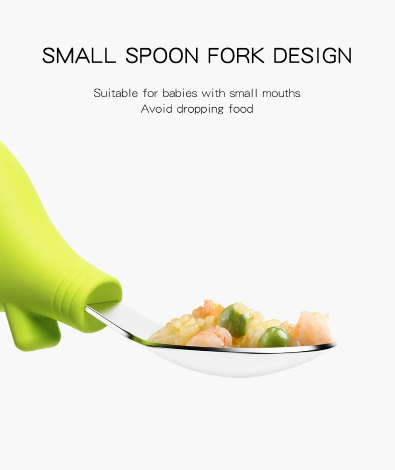 2024 Newest Food Grade Silicone Stainless Steel Metal Safty Elephant Spoon Fork Set with Holder for Baby Kid Eating Training