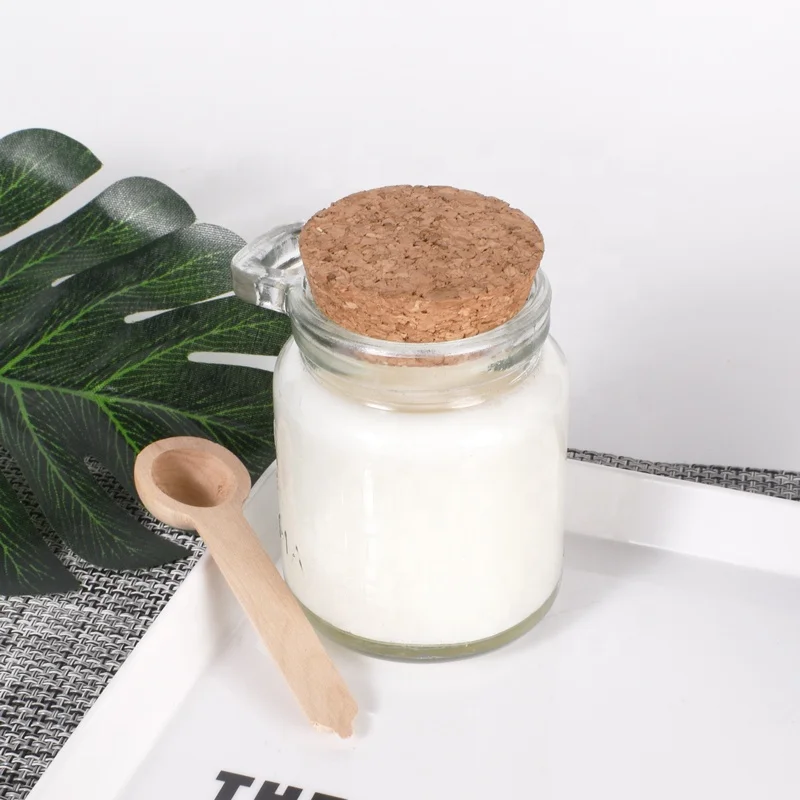 Ru Star New Style 100ml 250ml Round Glass Storage Bottle Pudding Jelly Butter Container Glass Jar WIth Spoon And Wooden Cork