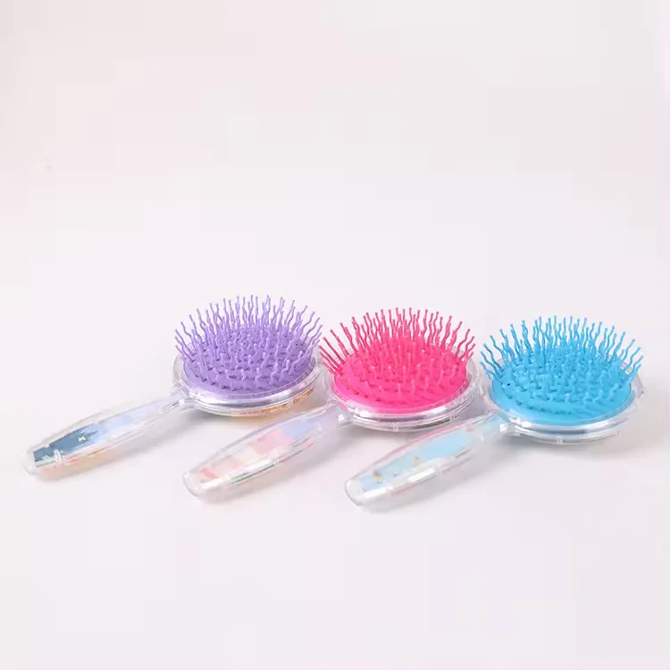 New Design Cartoon Children Glitter Floral Design Paddle Hair Brush Round Fancy Styling Hair Brush