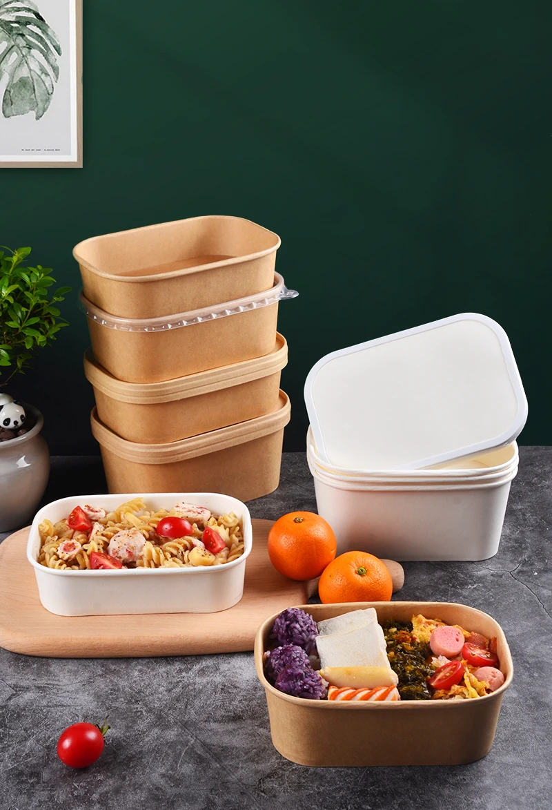 SenAng Eco-friendly Recyclable Rectangle Kraft Paper Food Packing Bowl