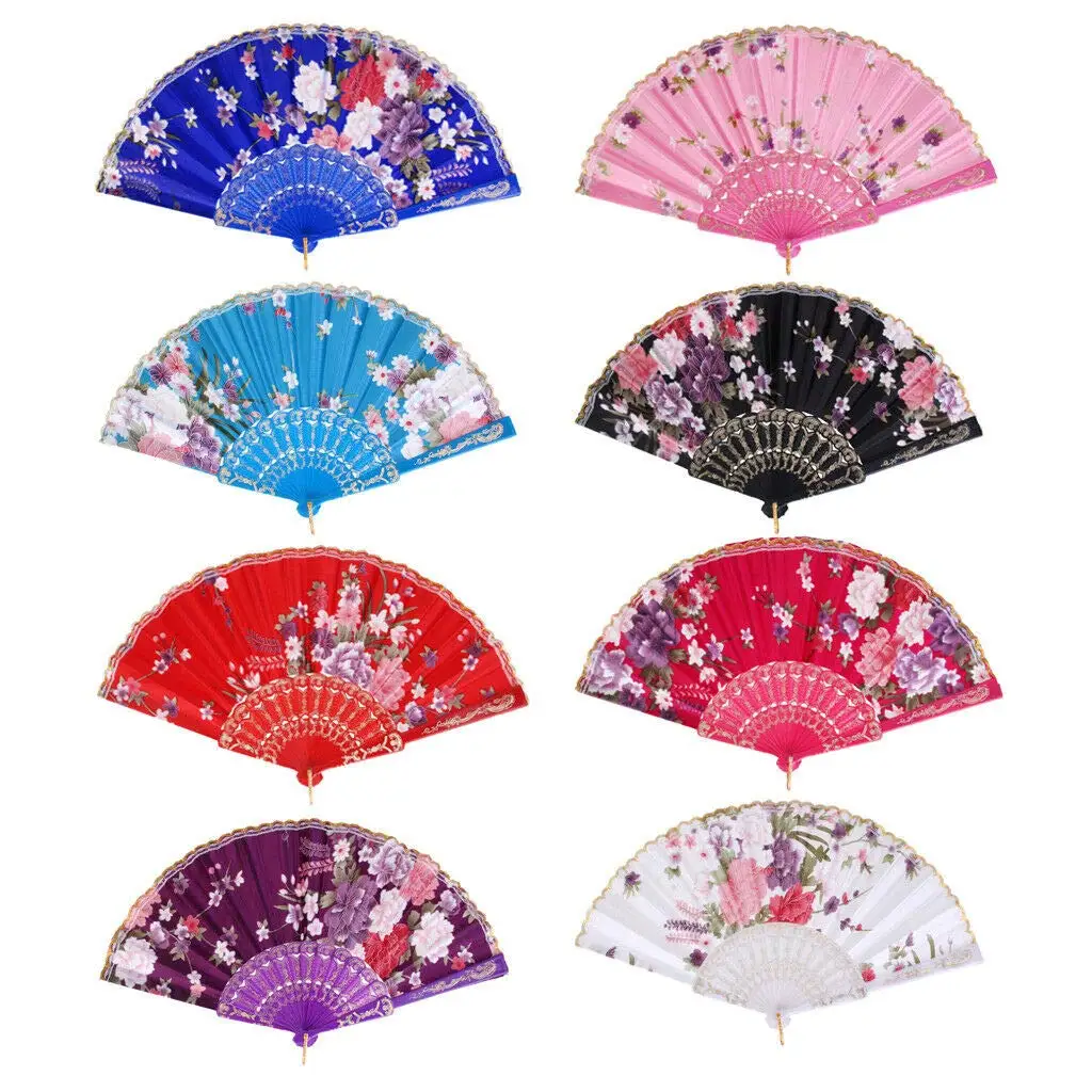 [I AM YOUR FANS]Wedding Hollow Out Folding Plastic Fan Silk Fabric Dancing Fans