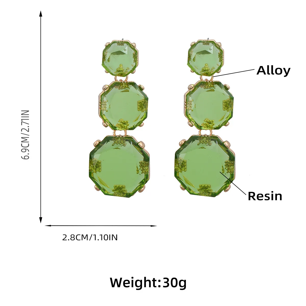 Earrings alloy resin earrings Female octagon geometric long exaggerated party accessories wholesale