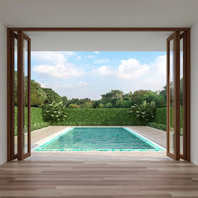 JBDhome Garden Curved Aluminium Bi-Folding Door, Outdoor Double Tempered Glass Vertical Folding Door