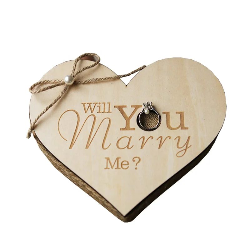 
Custom Logo size novelty rustic Heart Wedding Proposal wood engagement ring box 