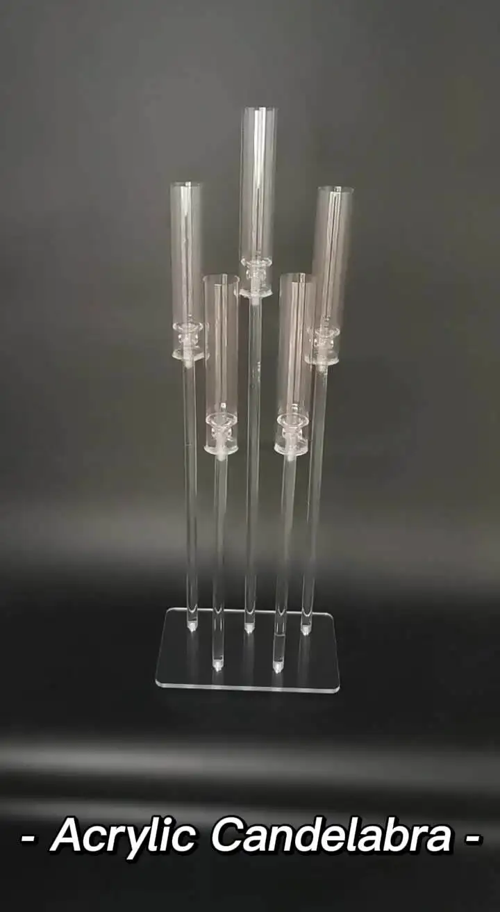 Wholesale 5 Head Square base Candlestick Crystal Acrylic Candle Holders Candelabra Table Wedding Centerpieces