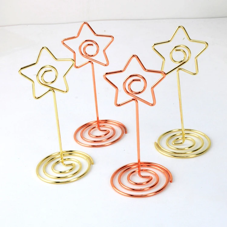 Fancy Office multi shapes golden metal paper photo memo clip holder star design metal wire clips
