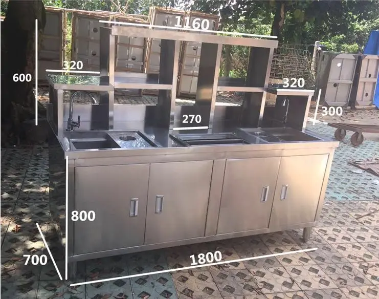 FEST Wholesale Counter Design Customized Bubble Tea Equipment Freezer Sink Taps Trash Bin Other Hotel Stainless Steel Tables