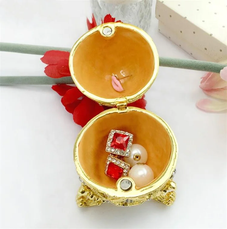 New design Hand Enameled Zinc Alloy Easter Faberge Egg Jewelry Trinket Box for Home Decoration wholesale