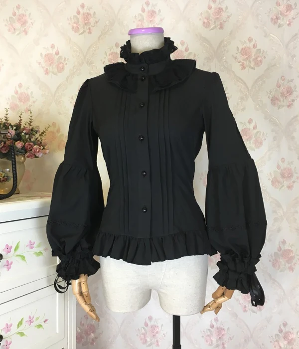 Court Lolita Dress Gothic Vintage Lace Bubble Sleeve  Shirt Spring and Autumn Long Sleeve Standing Neck Blouse