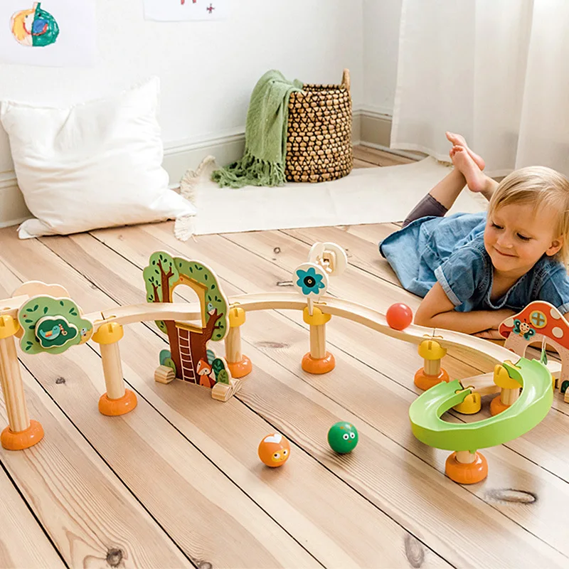 European And American Wooden Educational Toys Pipeline Building Blocks Ins Toy Assembly Marble Run Railway Blocks