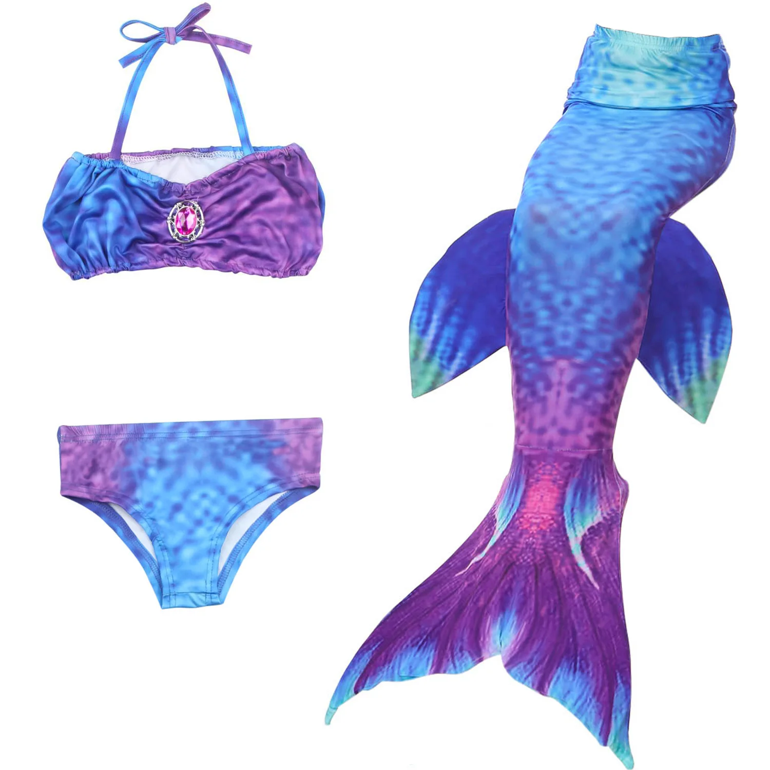 Girls 3 Pcs Swimsuits Mermaid Tails for Swimming  Princess Bikini Set Dress Up Party