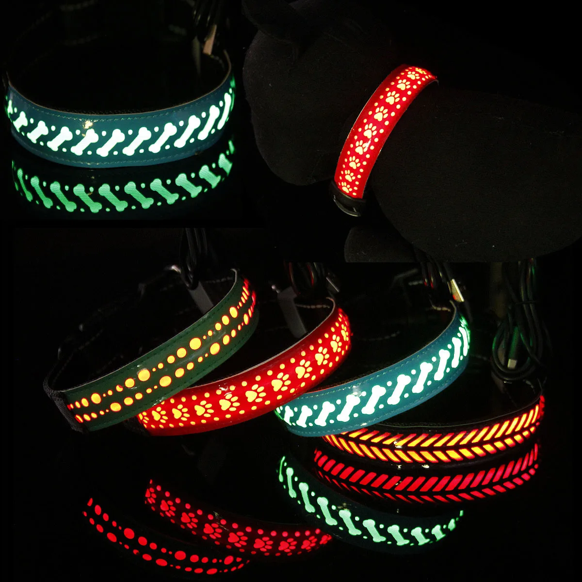 bluetooth APP control rechargeable prevent loss warning colorful flashing LED light pet collar supplies for night walking dog