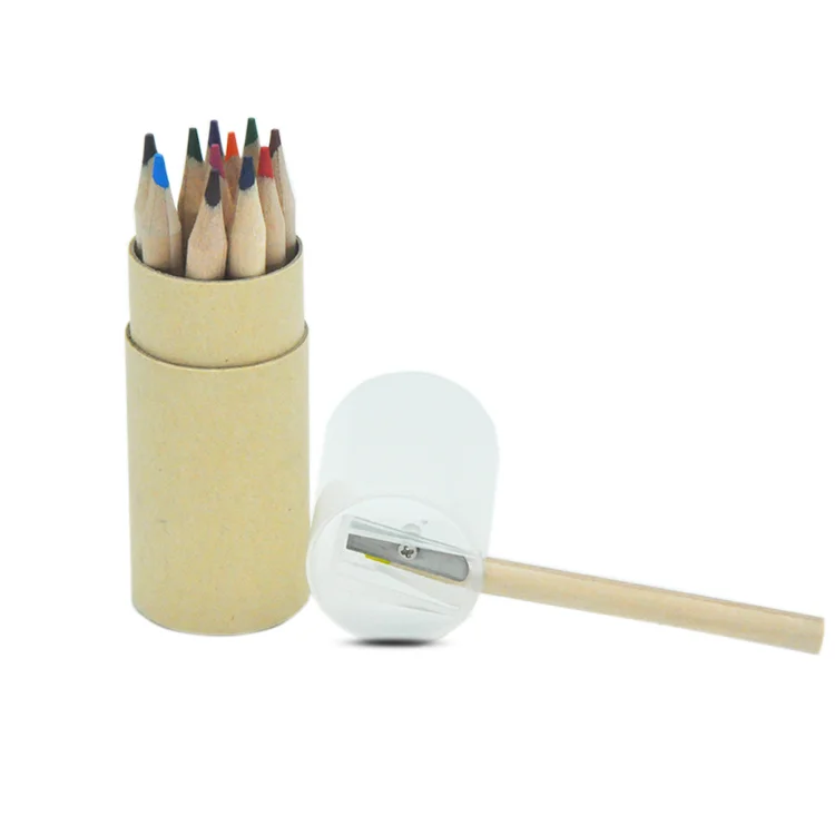 Small OEM quantity custom coloured pencils half size color pencil with paper tube packaging