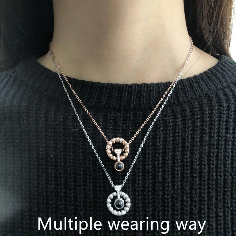 Custom Jewelry Service 18K Gold Plated 925 Sterling Silver Jewellery Heart Pendant I Love You 100 Language Necklace for Women